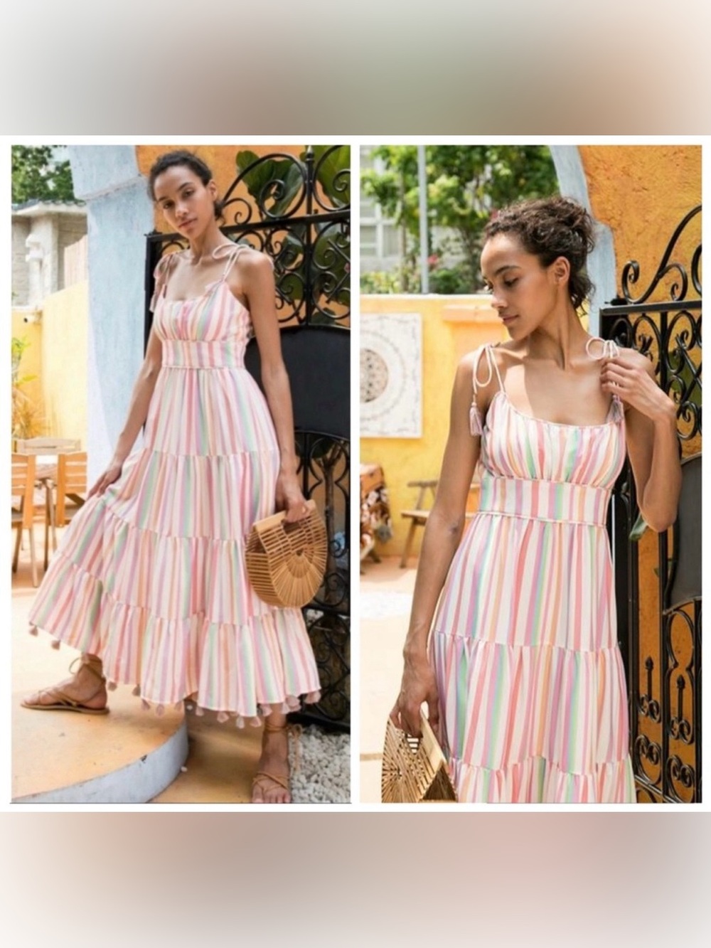 Zimmermann Heathers Dress Size 1 US 6 Multi-Color Striped Cotton Maxi Tassels F